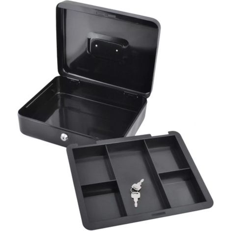 Tirelire XL en métal avec serrure à clé et plateau à monnaie, noire (1/2)