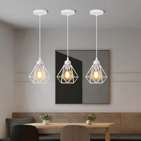 U-DO LOT DE 3 Lustre design Moderne Suspension forme Diamant en Fer Blanc pour Salon Bar Cuisine (1/4)