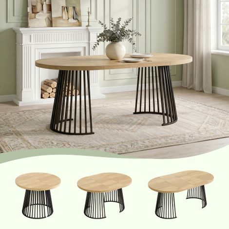 Table de salle à manger extensible, 100/138/176 x 100 cm, idéale pour 4 à 8 personnes, conception télescopique en deux parties, plateau épais, style minimaliste, coloris chêne et noir
