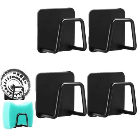 4-Piece Kitchen Sink Sponge Holder, Self-Adhesive Sink Sponge Holder, 304 Stainless Steel, Stainless Steel Sponge Holder, Kitchen Sink Sponge Holder for Kitchen and Bathroom Storage (1/5)