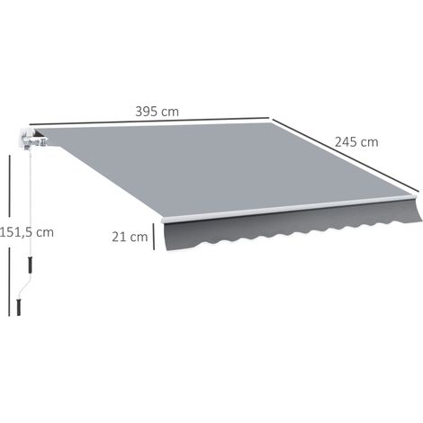 Store banne, 3,95 x 2,45 m, pare-soleil rétractable, manivelle, armature métallique, polyester, gris/blanc (1/5)