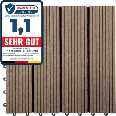 Floordirekt – Dalle WPC marron foncé 30 x 30 cm – Système de clic – Résistante aux intempéries – Fonction de drainage intégrée