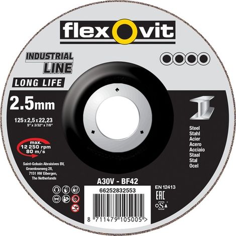 Meule à tronçonner EXTRA LONG LIFE - Ø 125 mm - Épaisseur 2.5 mm - FLEXOVIT