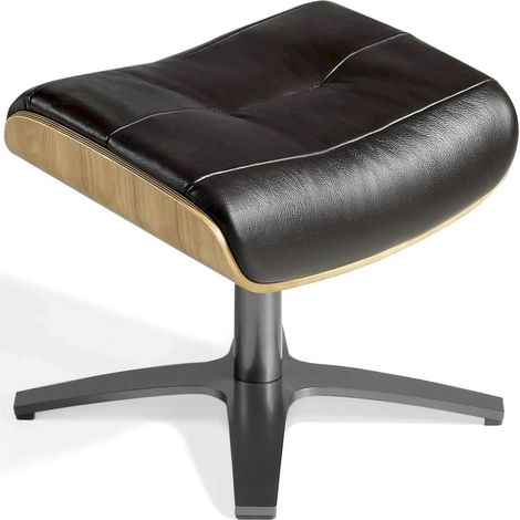 Pouf pivotant 360º rembourré en cuir cadre bois base acier inoxydable - Chocolat, noyer, acier poli (1/5)
