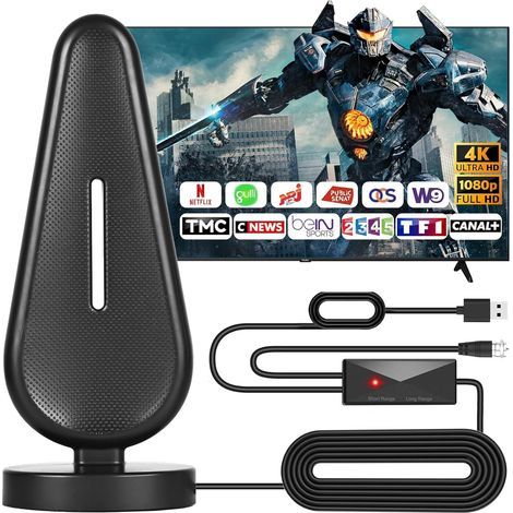 Upgrade Antenne TV, Antenne TV Intérieure Puissante TNT HD,Antenne intérieure HDTV pour TV Longue portée et réception à 360° amplificateur de Signal de Support amélioré pour Les chaînes locales HD 4K (1/5)