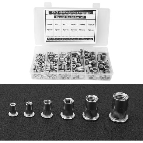 150 Stück M3-M10 Nietmuttern aus Edelstahl 304 für Befestigungsteile, Hardware-Zubehör (1/5)