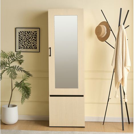Armadio guardaroba 54x34.5x179.5 cm con specchio, asta estraibile, MDF, colore legno (1/5)