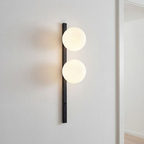 Wandlampe Schwarz Weiß 60 cm hoch Wandleuchte mit Schalter 2-flammig E14 Kugelschirm