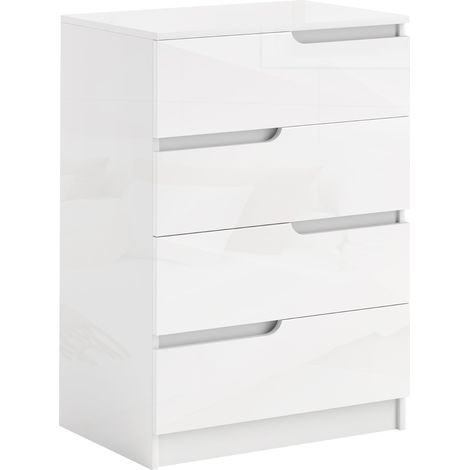 Moderne Kommode, Kleiderschrank, 4 Schubladen, Holz, Kippschutz, Fußpolster, Weiß