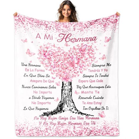 Geschenkdecke: 150 x 130 cm, spanisches Muster, für die beste Schwester – Warme Decke zum Geburtstag, Muttertag, Weihnachten oder Schulabschluss (1/5)