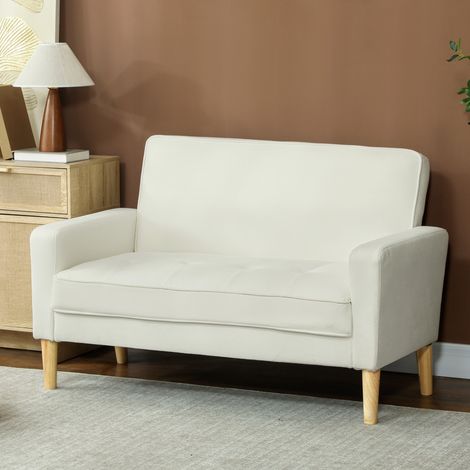 2-Sitzer-Sofa, Doppelsitzsofa mit Kautschukholzbeinen, Polstersofa für Wohnzimmer, Schlafzimmer, Cremeweiß