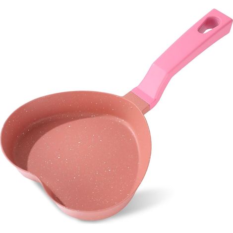 Poêle à frire en forme de cœur avec revêtement anti-adhésif Rose Crêpes avec poignée résistante à la chaleur pour petit déjeuner, œufs brouillés, fromage grillé, cœur rose (1/5)