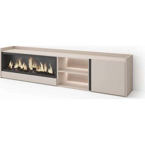 Mueble TV Nerja-01 de 212x50x35 cm con chimenea XXL y luces LED, color beige (1/4)