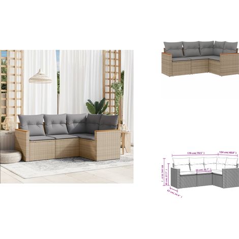 4-tlg. Garten-Sofagarnitur mit Kissen Beige Poly Rattan - Gartenmöbel - Rattan Möbel - Outdoor Sofa - Lounge Set - Esszimmergarnitur (1/3)