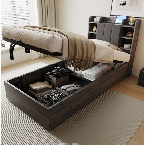 letto contenitore 90x200 con USB e vano testata grigio OKMYHOME (1/5)