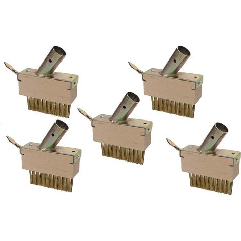 Lot de 5 brosses à joints, poils métalliques et grattoir, bois naturel, désherbage terrasse (1/5)