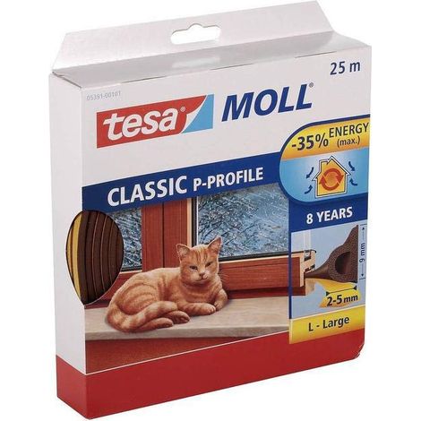 Tesamoll - Sello de perfil P autoadhesivo de goma para puertas y ventanas (25 m x 9 mm), color marrón