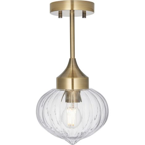 Endon Addington Nichel lucido semi-flush classico classico, paralume in vetro trasparente a coste (1/5)