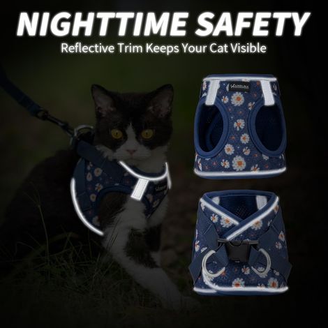 Harnais pour chat avec laisse - Ensemble gilet réglable et respirant en maille, anti-fugue et réfléchissant pour chaton et chat (1/5)
