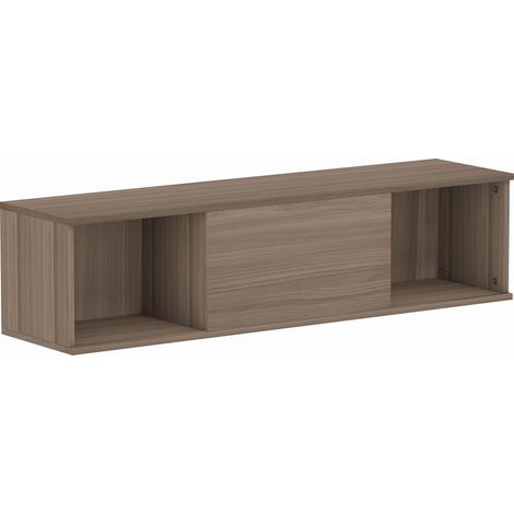 Meuble TV mural suspendu, étagère murale marron avec 2 niches ouvertes et porte abattante, 120 x 30 x 29,5 cm (1/5)
