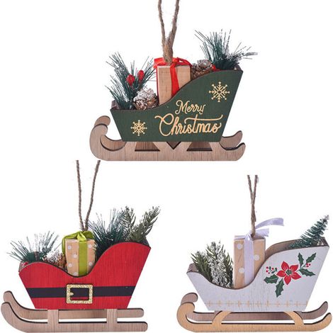 Décorations de Noël, traîneau du Père Noël, fournitures de Noël pour le bureau, ornements de traîneau en bois, décorations de traîneau à suspendre pour une ambiance festive.