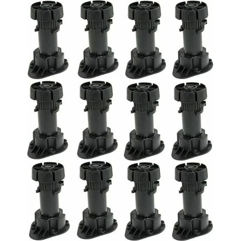 Paquete de 12 patas de muebles ajustables de plástico con base de fijación con clip - Altura de 120 a 150 mm (1/5)