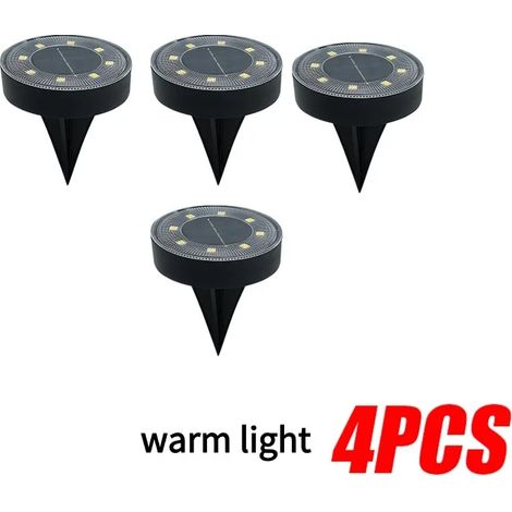 (Lumière chaude - Lot de 4) Lampadaires solaires LED IP68 étanches pour pelouse extérieure, compatibles avec la décoration de jardin, terrasse et cour. (1/5)