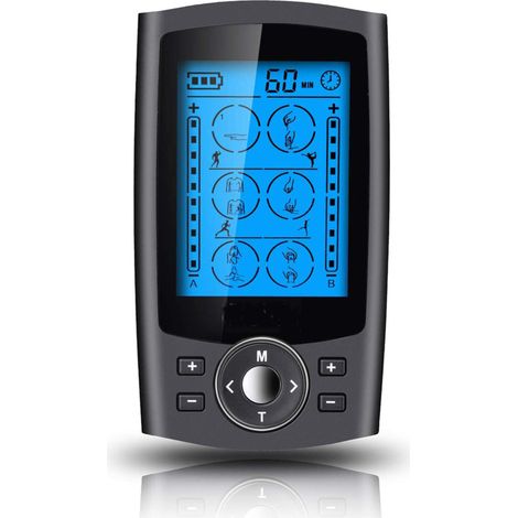 Dispositivo de estimulación TENS y EMS de 2 canales con 24 modos y 20 niveles de intensidad, masajeador de pulsos ajustable y estimulador muscular. (1/5)