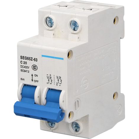 Disjoncteur miniature CC 2P 6 kA 400 V à contact pneumatique pour panneaux photovoltaïques, réseau C20 20 A (1/5)