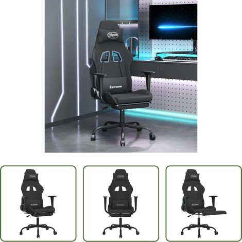 Confort de jeu -  Chaise de jeu de massage avec repose-pied Noir Tissu (1/5)