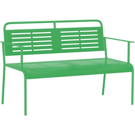 Banc de jardin 2 places vert en acier, banc extérieur avec accoudoirs et dossier, pour balcon, 121 x 64 x 84 cm (1/5)