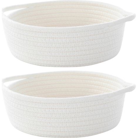 Lot de 2 paniers de rangement, corde de coton tressée, design rond ouvert, poignée pratique, pour maison et bureau (1/5)