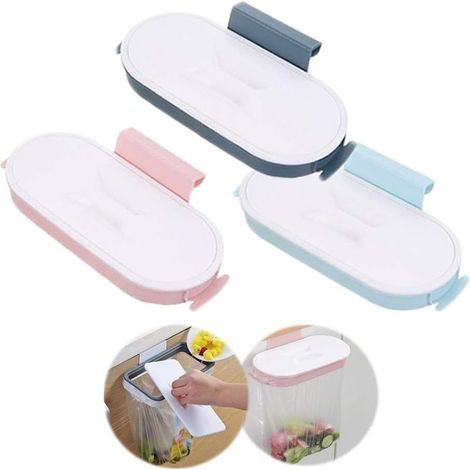 3 pcs Support pour Sac Poubelle de Cuisine, Armoire de Cuisine Porte-Sac Poubelle Poubelle Cuisine encastrable Porte, Porte-ordures Au-Dessus du Panier de Porte de l'armoire Support de Sac Poubelle-Fe (1/4)