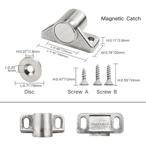Lot de 4 - Loquet Magnetique Aimant Porte Placard Sunivaca Argent Magnétiques Avec Des Vis Fermeture Meuble Puissant (1/5)
