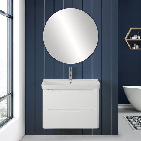 Mobile bagno sospeso 80 cm bianco lucido con specchio reversibile Zen (1/5)