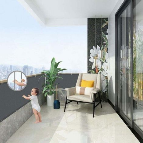 Brise-vue pour balcon - ZOR - 90x500 cm - Imperméable - Opaque - Coupe-vent - Anthracite - Protection UV (1/4)