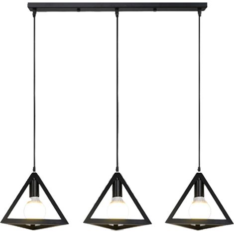 Lámparas de Colgar Industrial Moderna 25cm Metal Pantalla de Lámpara en Triángulo 3 Luces E27 para Sala de Estar Dormitorio Comedor Negro