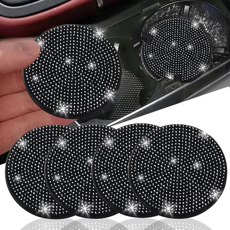 Lot de 4 sous-verres scintillants pour porte-gobelet de voiture, 7 cm, antidérapants et antichoc, universels et élégants, ornés de strass en cristal scintillant, accessoires intérieurs de voiture pour (1/5)