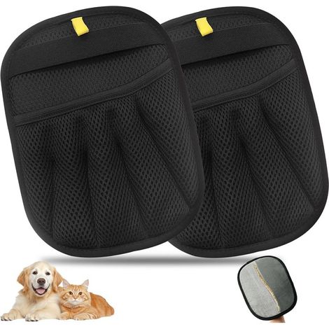 Lot de 2 gants de brossage pour poils d'animaux, brosse double face pour le lavage, le toilettage et l'élimination des poils d'animaux, pour canapé, vêtements (1/5)