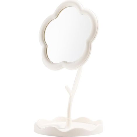 Miroir de maquillage - Miroir de bureau blanc à motif floral - Miroir compact - Décoration pour chambre d'enfant, salle de bain ou chambre à coucher - Cadeau d'anniversaire (1/5)