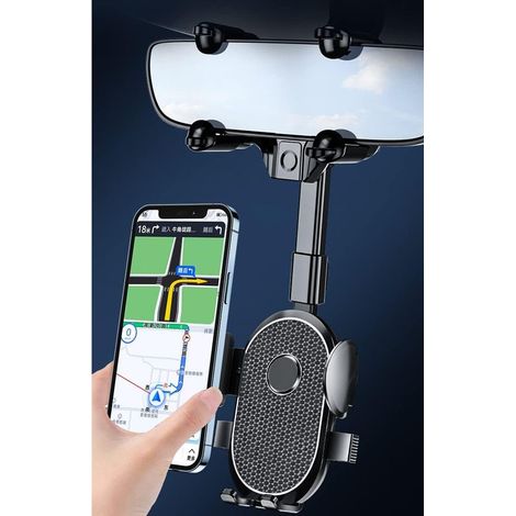Support de Téléphone de Voiture pour Rétroviseur [Support Rétractable et Rotatif à 360 Degrés][Anti-tremblement Fixe Aux Quatre Coins][Compatible avec Tous Les Smartphones]