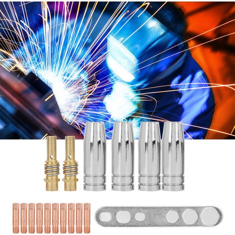 17 pièces MB 15AK Accessoires pour torche de soudage MIG Porte-embout de contact Buse conique Coupelle de protection (1/5)