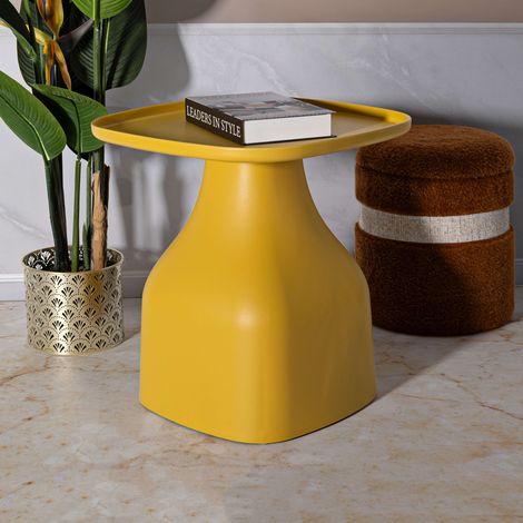 Mesa de Centro Midelt, Apta para Interior/Exterior, Esquinas Redondeadas, Rectangular, Tablero Amarillo, 48x48x50h cm Amarillo (1/5)