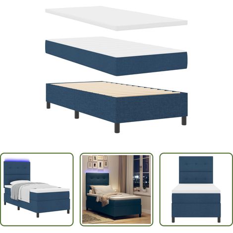 vidaXL Tête de lit réglable - Lit à ressorts avec matelas avec LED Bleu 90 x 190 cm tissu (1/5)