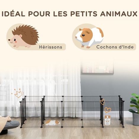 Enclos parc modulable pour petits animaux lapins rongeurs chiots 18 panneaux en fil d'acier 2 portes 175 x 70 x 45 noir (1/5)