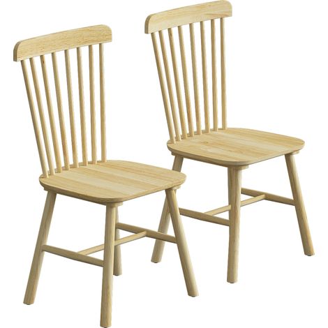 Lot de 2 chaises de salle à manger - HOMCOM - dossier incurvé, bords arrondis - bois d'hévéa - 48 x 50 x 86 cm - bois naturel (1/5)