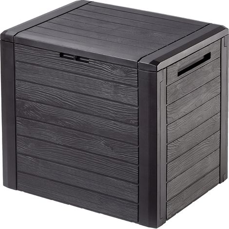 Caisse de jardin, Plastique de haute qualité, Capacité de 140 litres, Deux poignées stables, Résistant aux intempéries, Imite le motif du bois naturel (1/5)