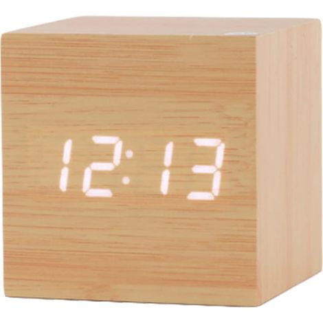 Horloge électronique carrée à LED silencieuse avec affichage de la température et de l'humidité alimentée par piles Jaune (1/5)