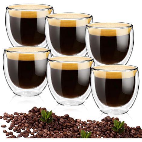 Lot 6 Tasses Expresso Double Paroi 80ml, Isolées, Latte/Cappuccino, Lavables Lave-Vaisselle, Effet Flottant (1/5)