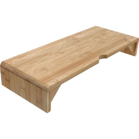 Support pour écran de bureau en bambou naturel 50cm longueur 8cm hauteur rehausseur d'ordinateur sans tiroir espace de rangement pratique pour bureau à domicile (1/5)